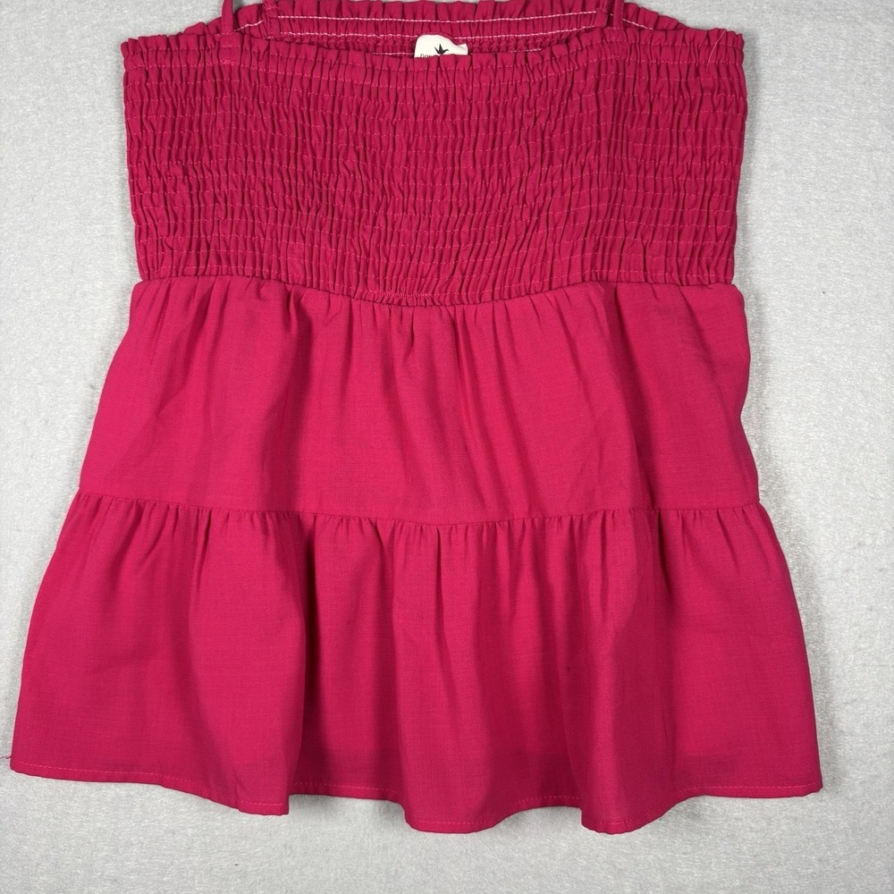Paper Crane Tank Top Pink Smocked Bust Tiered Babydoll Strap Size Medium Y2K - Picture 6 of 9